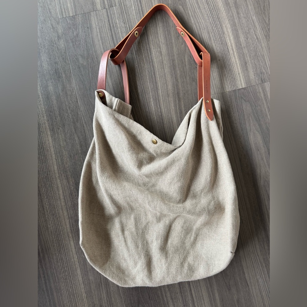 Steven Mono Monocle linen and leather tote bag